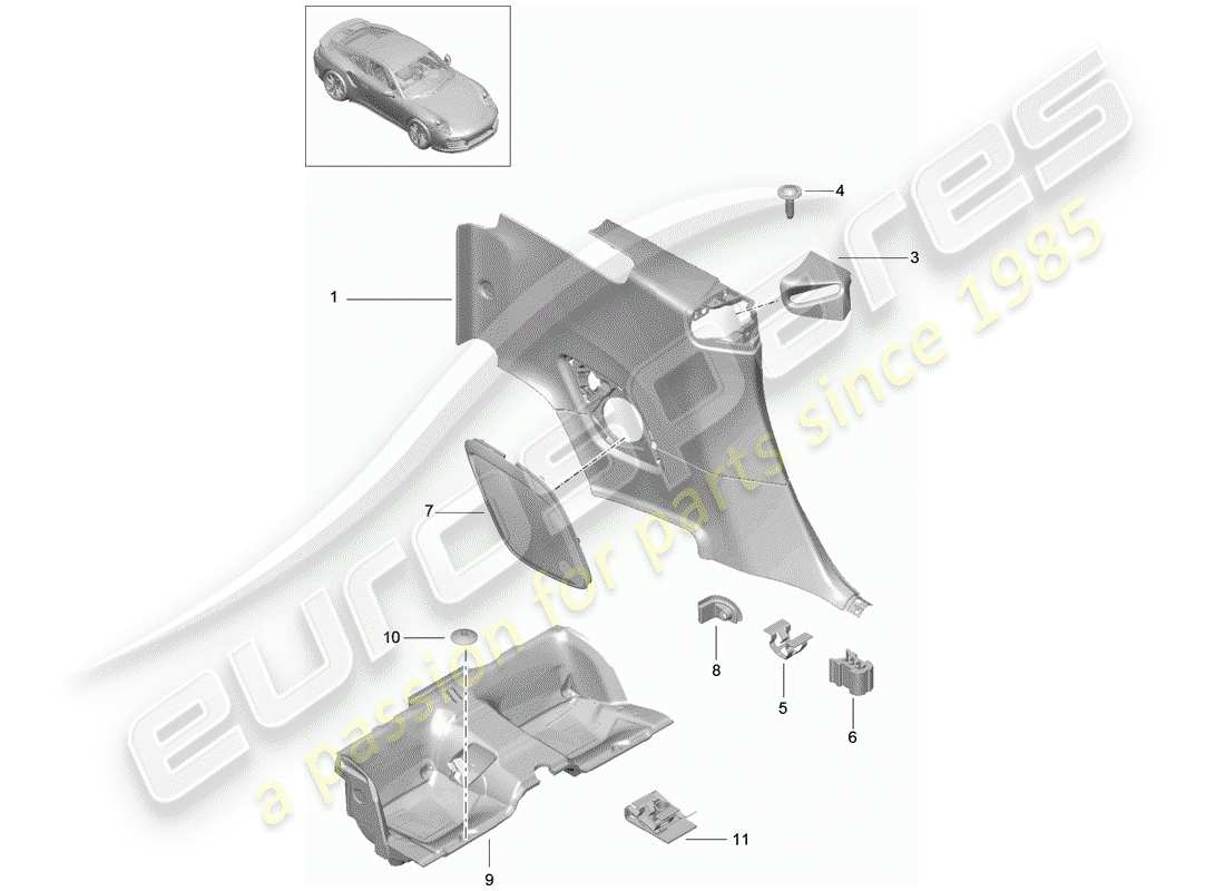 porsche 2020 (991-2 turbo) quarter trim panel part diagram