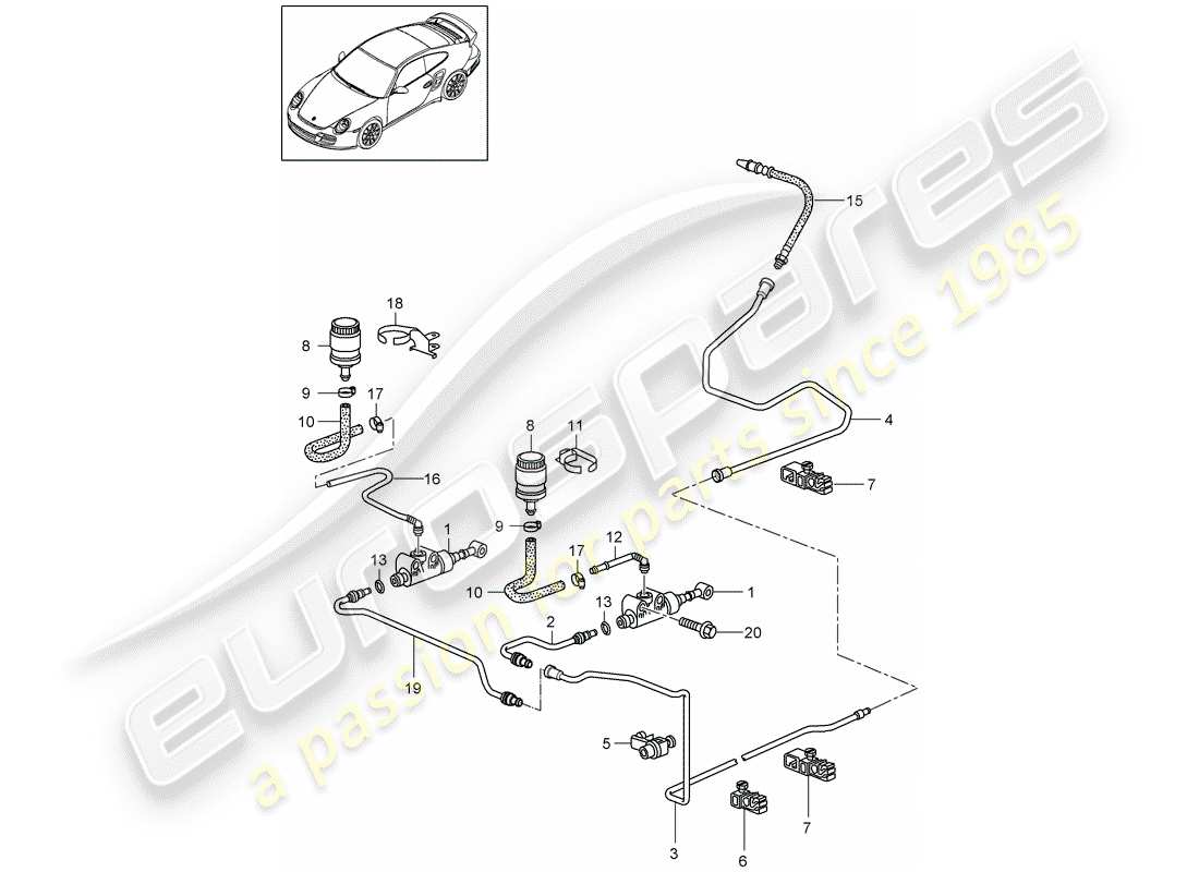 porsche 911 t/gt2rs (2012) hydraulic clutch part diagram