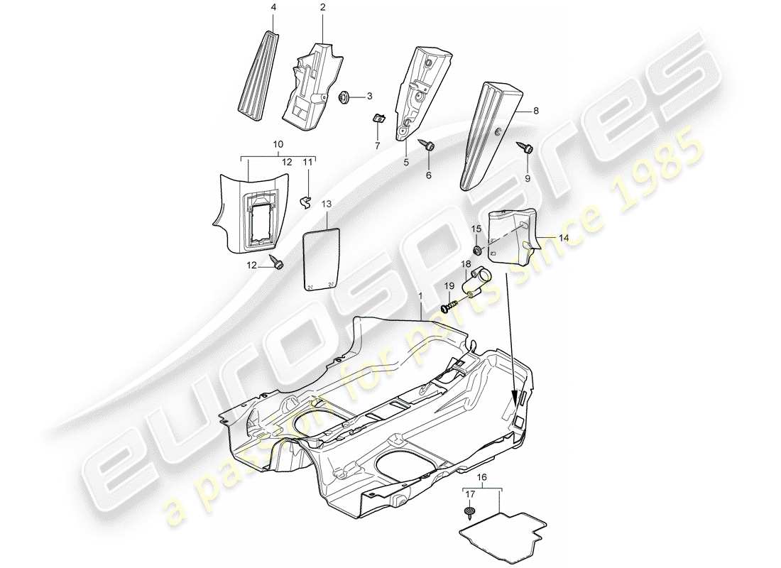 porsche 2012 (997-2 turbo / gt2 rs) floor cover part diagram