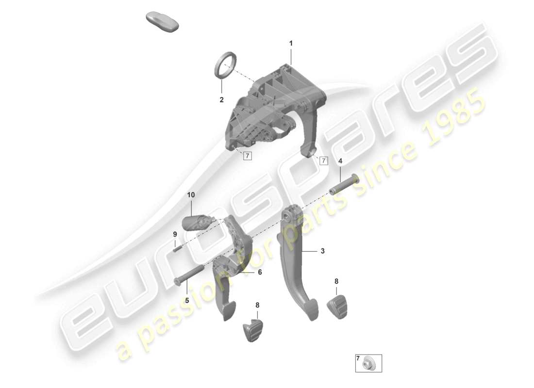 porsche 2019 (992-1) brake and clutch pedals cluster 7-speed manual transmission part diagram