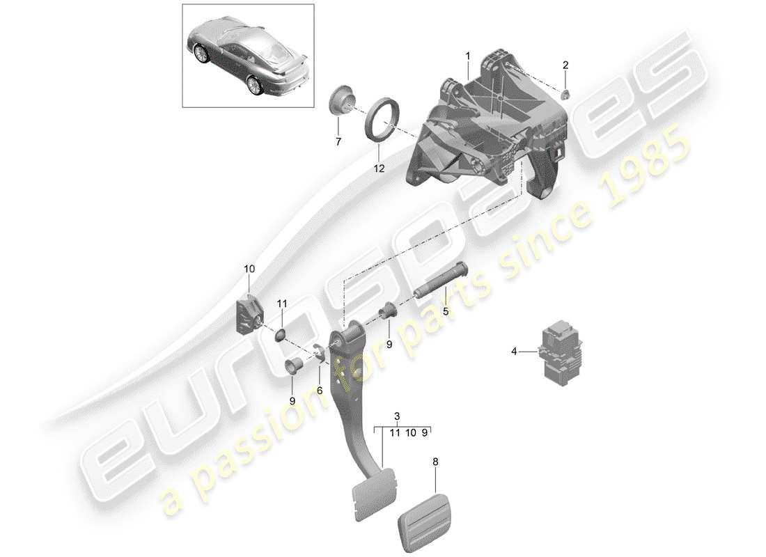 porsche 2019 (991-2 r/gt3/rs) brake and acc. pedal assembly part diagram