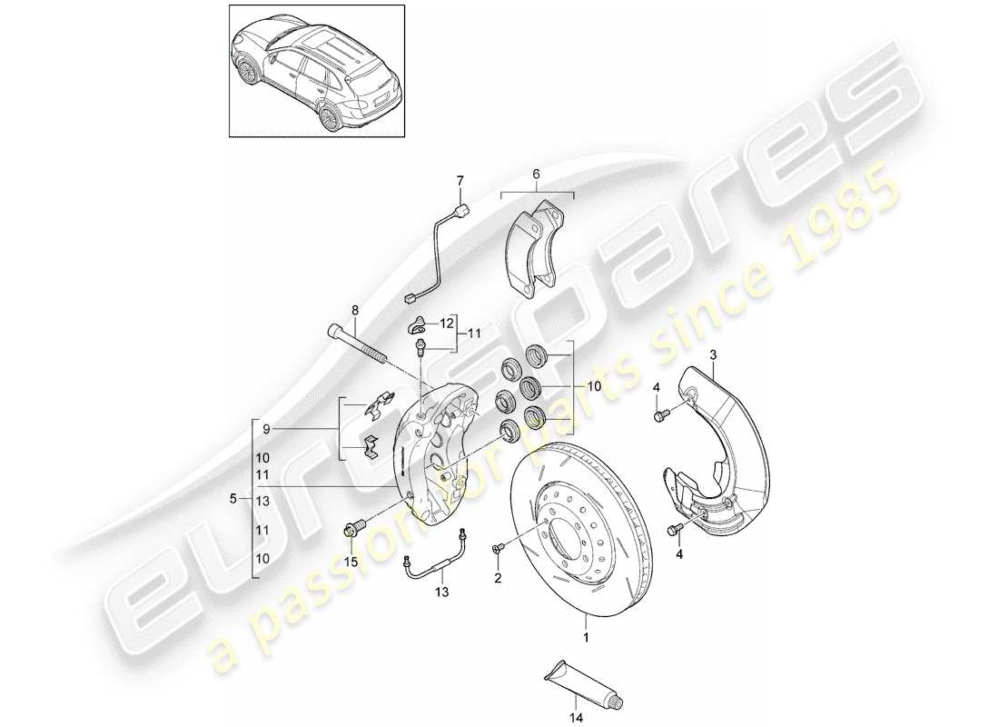 porsche 2011 (cayenne e2 92a) disc brakes part diagram