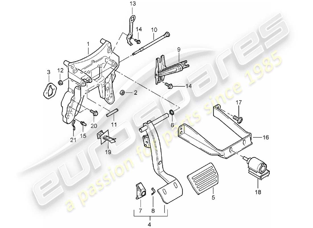 porsche cayenne (2003) brake and acc. pedal assembly part diagram