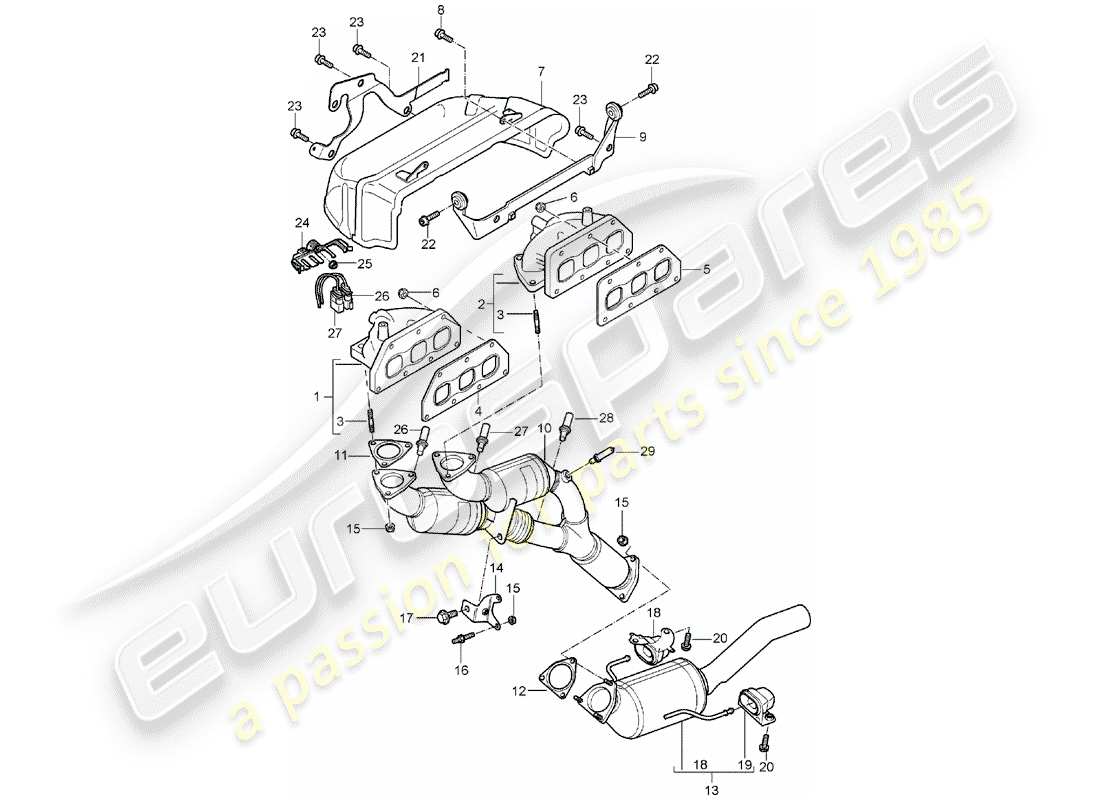 porsche 2003 (cayenne e1 9pa) exhaust system part diagram