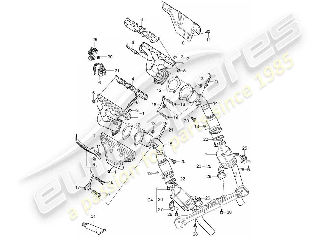 porsche 2008 (cayenne e1 9pa) exhaust system part diagram