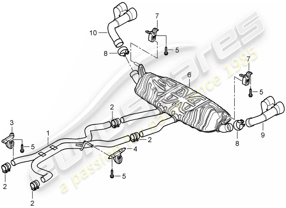 porsche 2008 (cayenne e1 9pa) exhaust system part diagram