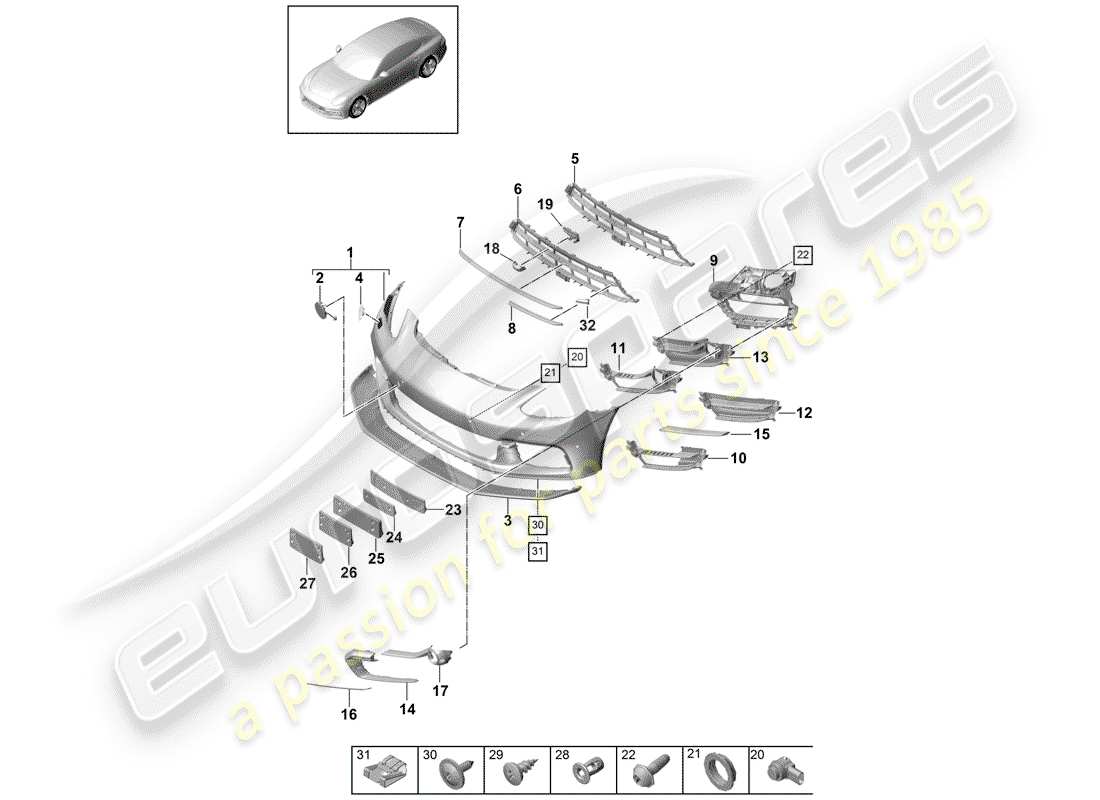 porsche 2018 (panamera 971-1) bumper part diagram