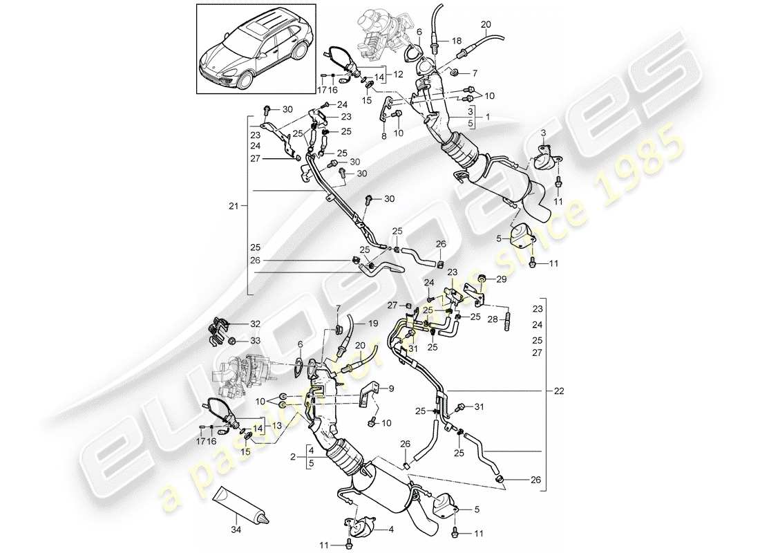 porsche 2011 (cayenne e2 92a) exhaust system part diagram