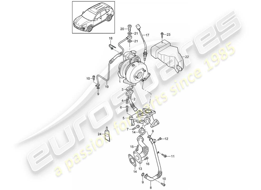 porsche 2018 (cayenne e2 92a) exhaust gas turbocharger part diagram