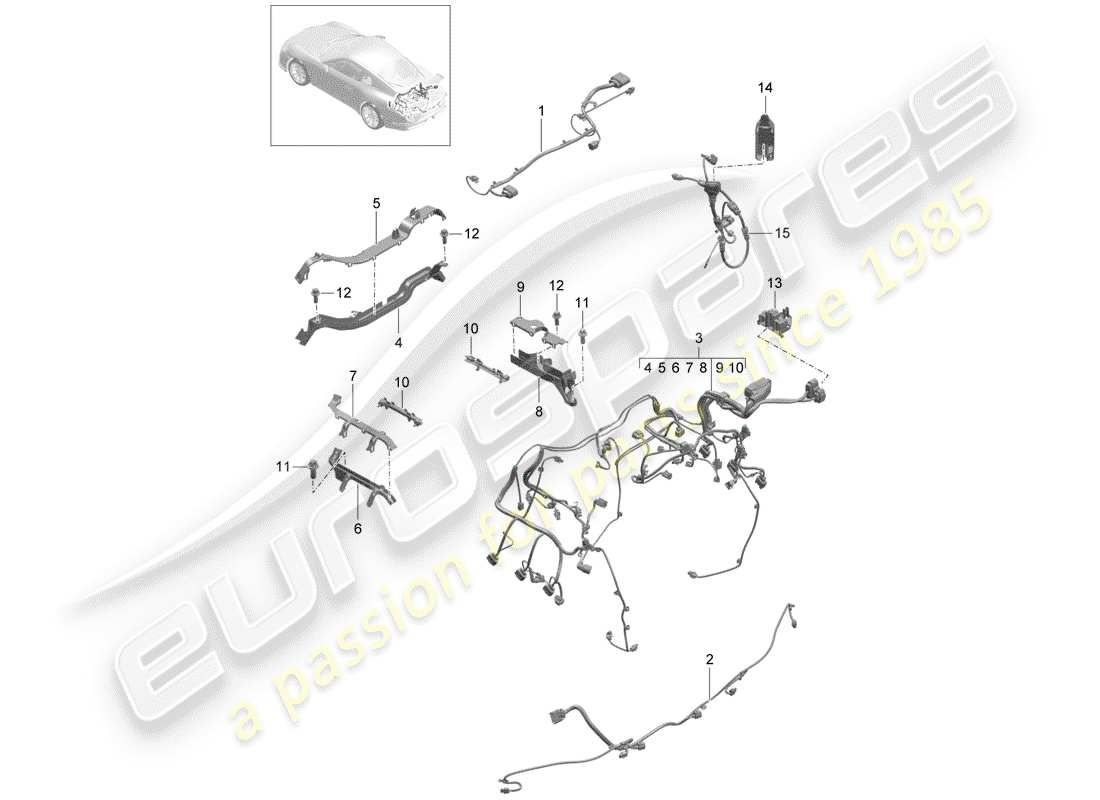 porsche 2014 (991-1 r/gt3/rs) wiring harnesses part diagram