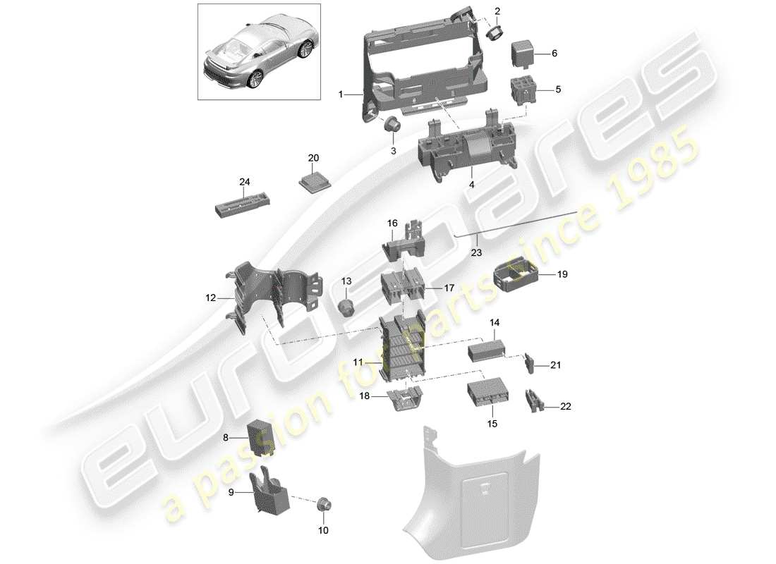 porsche 2014 (991-1 r/gt3/rs) fuse box/relay plate part diagram