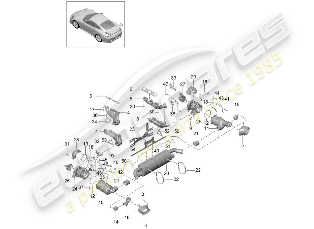 porsche 2019 (991-2 turbo) exhaust system part diagram