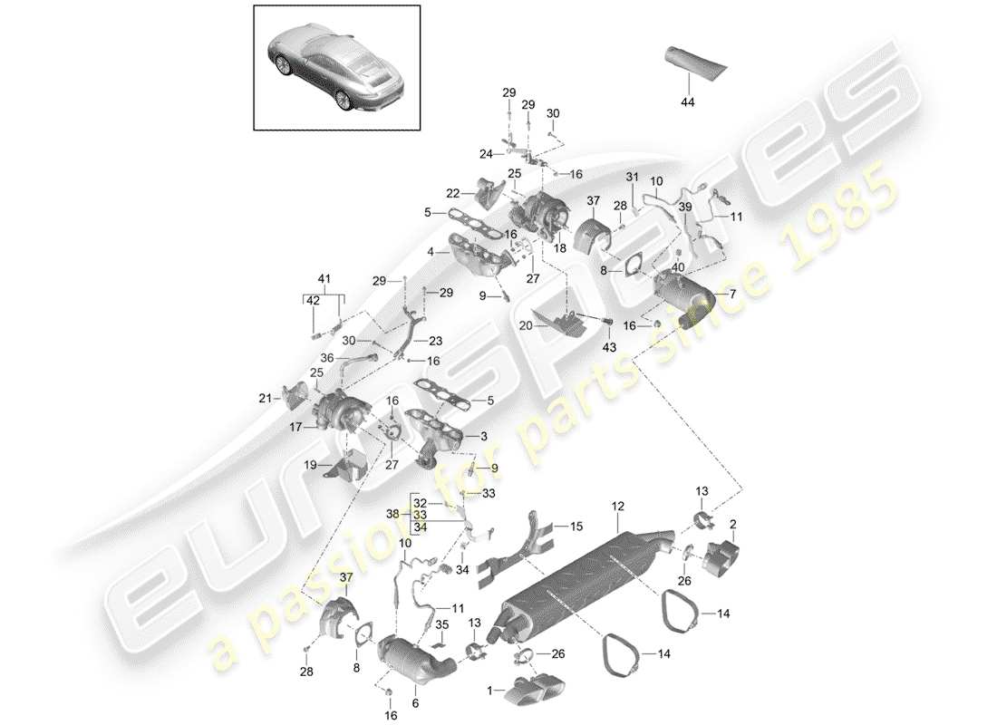 porsche 2019 (991-2 turbo) exhaust system part diagram