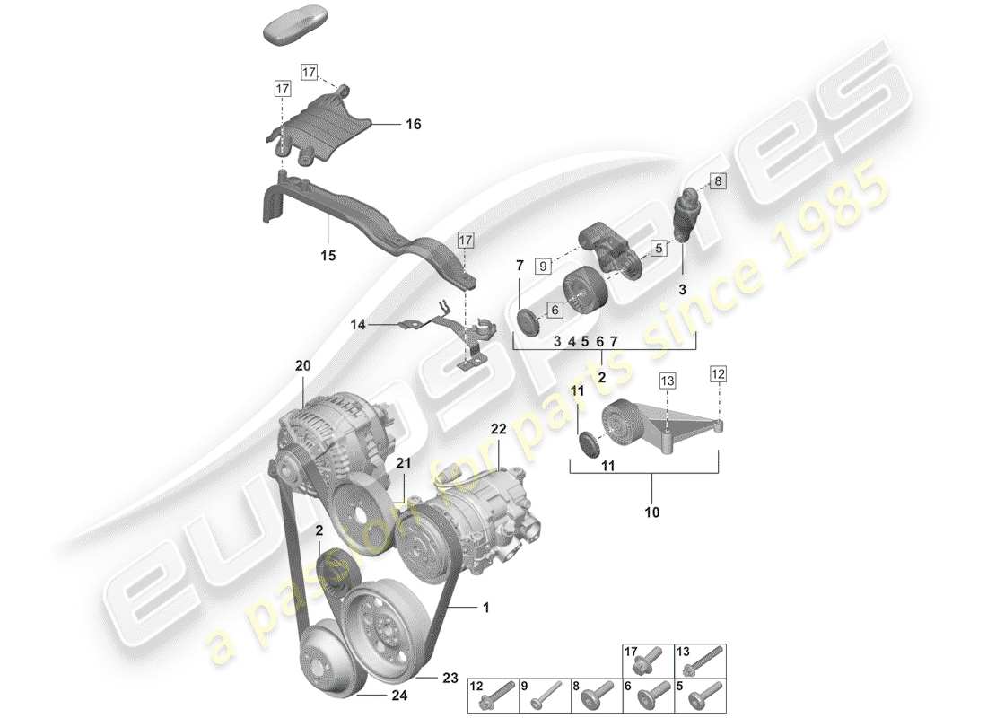 porsche 2020 (992-1) v-ribbed belt parts diagram