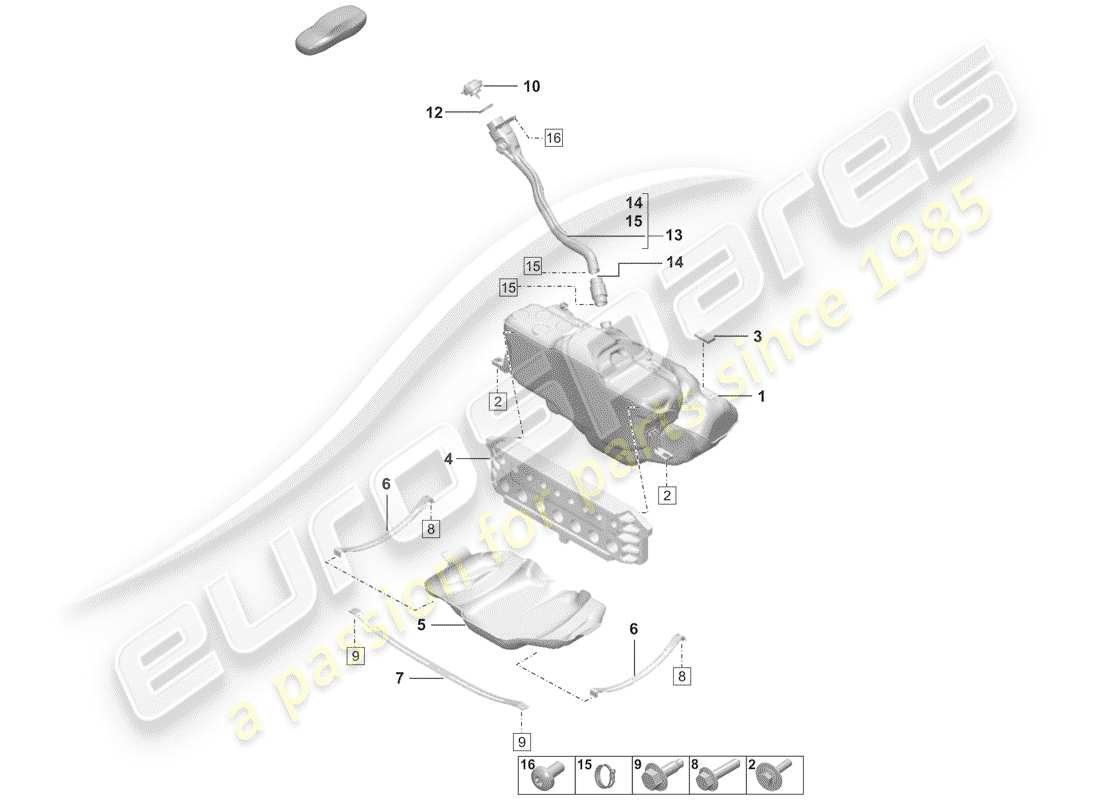 porsche 2020 (992-1) fuel tank parts diagram