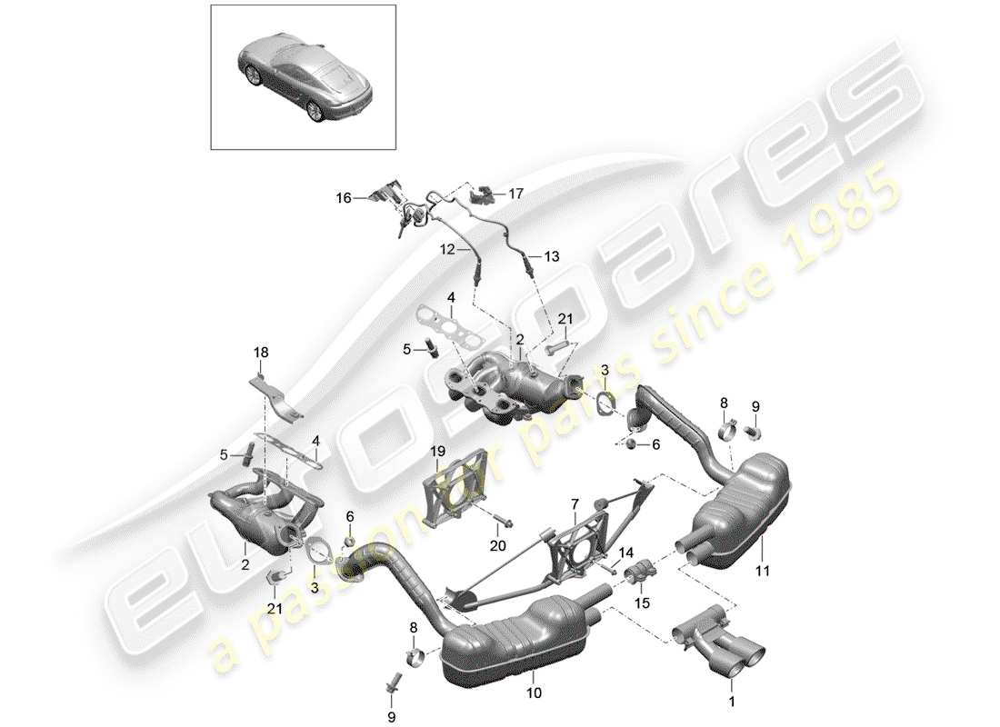porsche cayman 981 (2014) exhaust system part diagram