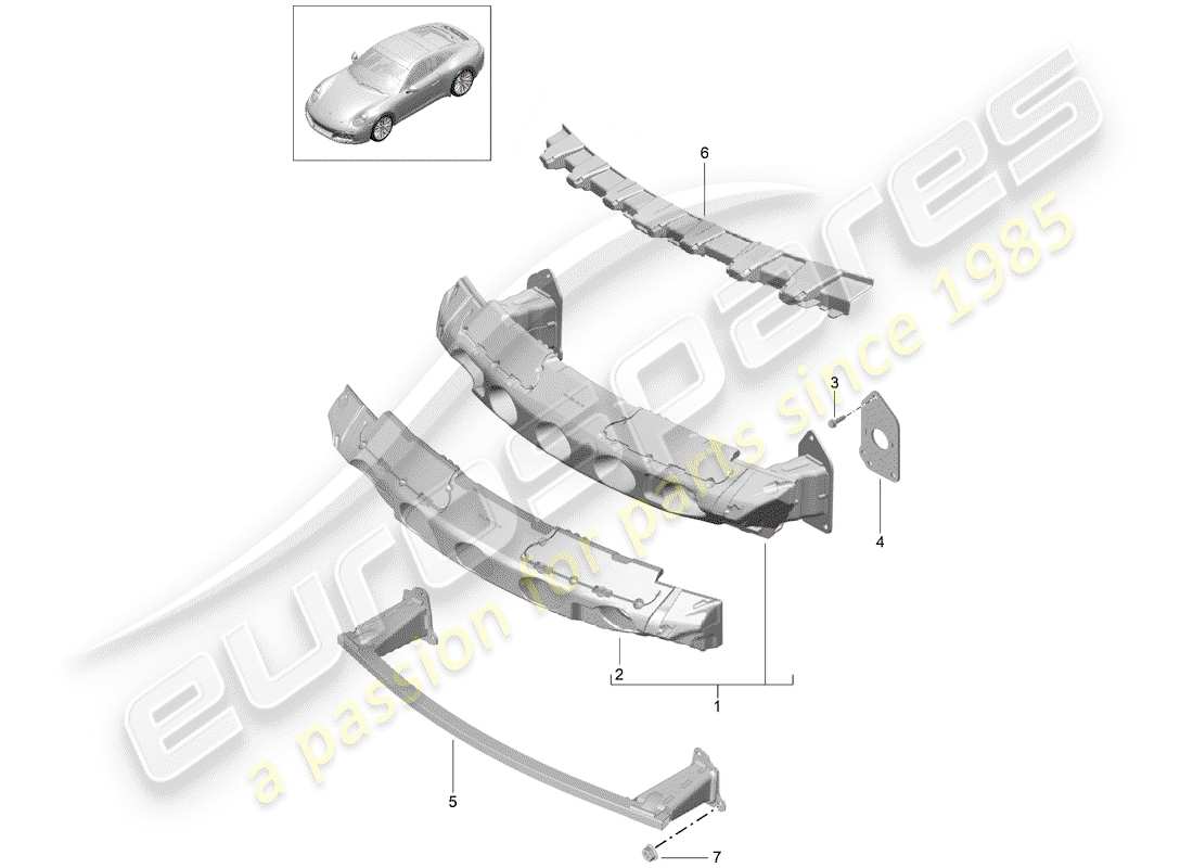 porsche 991 gen. 2 (2019) bumper bracket parts diagram