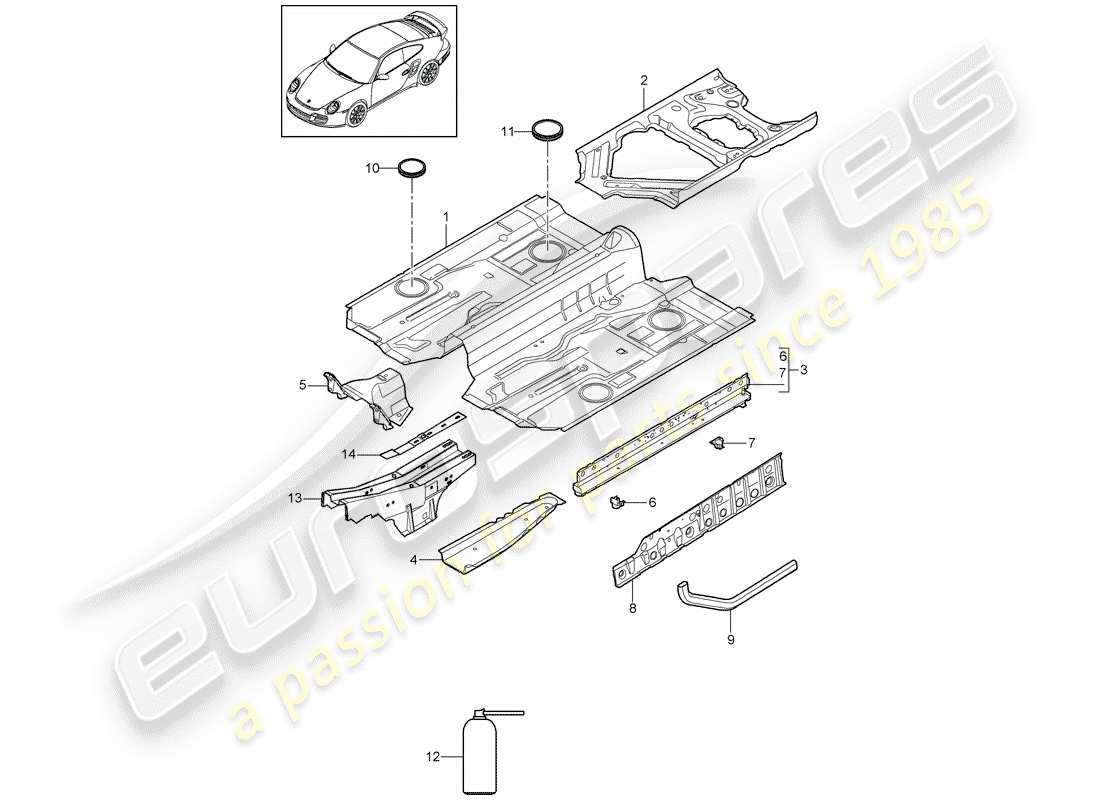 porsche 2012 (997-2 turbo / gt2 rs) floor part diagram
