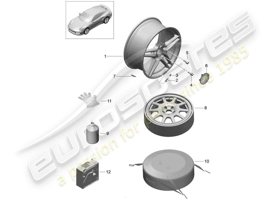 porsche 2020 (991-2 turbo) alloy wheel part diagram