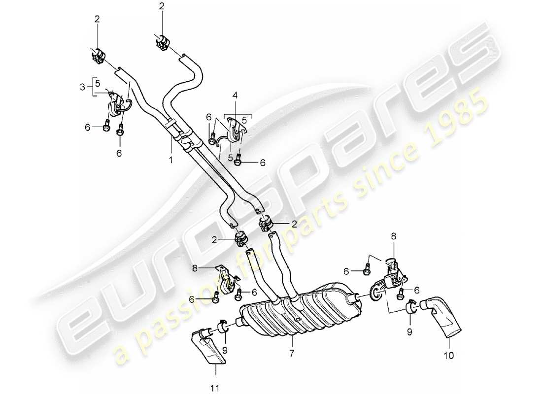 porsche cayenne (2003) exhaust system part diagram