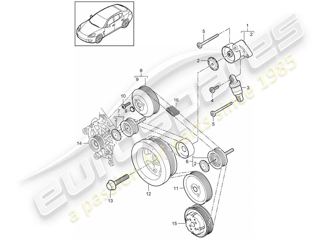 porsche 2013 (panamera 970) belt tensioner part diagram