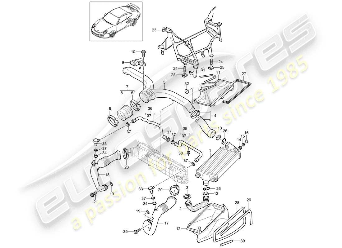 porsche 911 t/gt2rs (2012) turbocharging part diagram