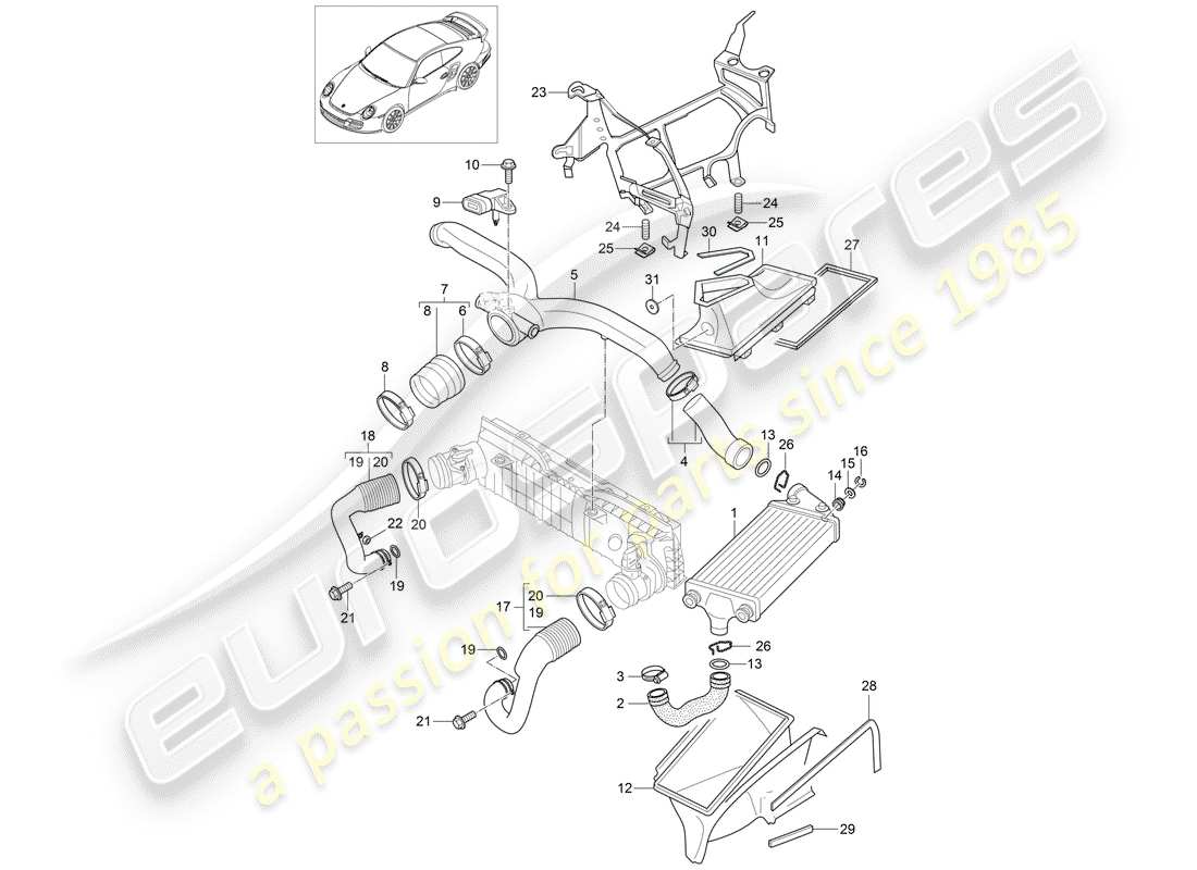 porsche 2012 (997-2 turbo / gt2 rs) turbocharging part diagram