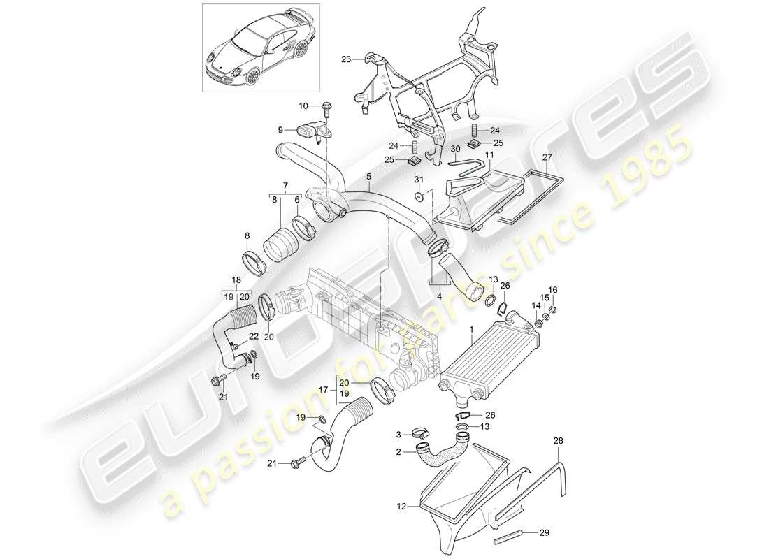 porsche 911 t/gt2rs (2012) turbocharging part diagram