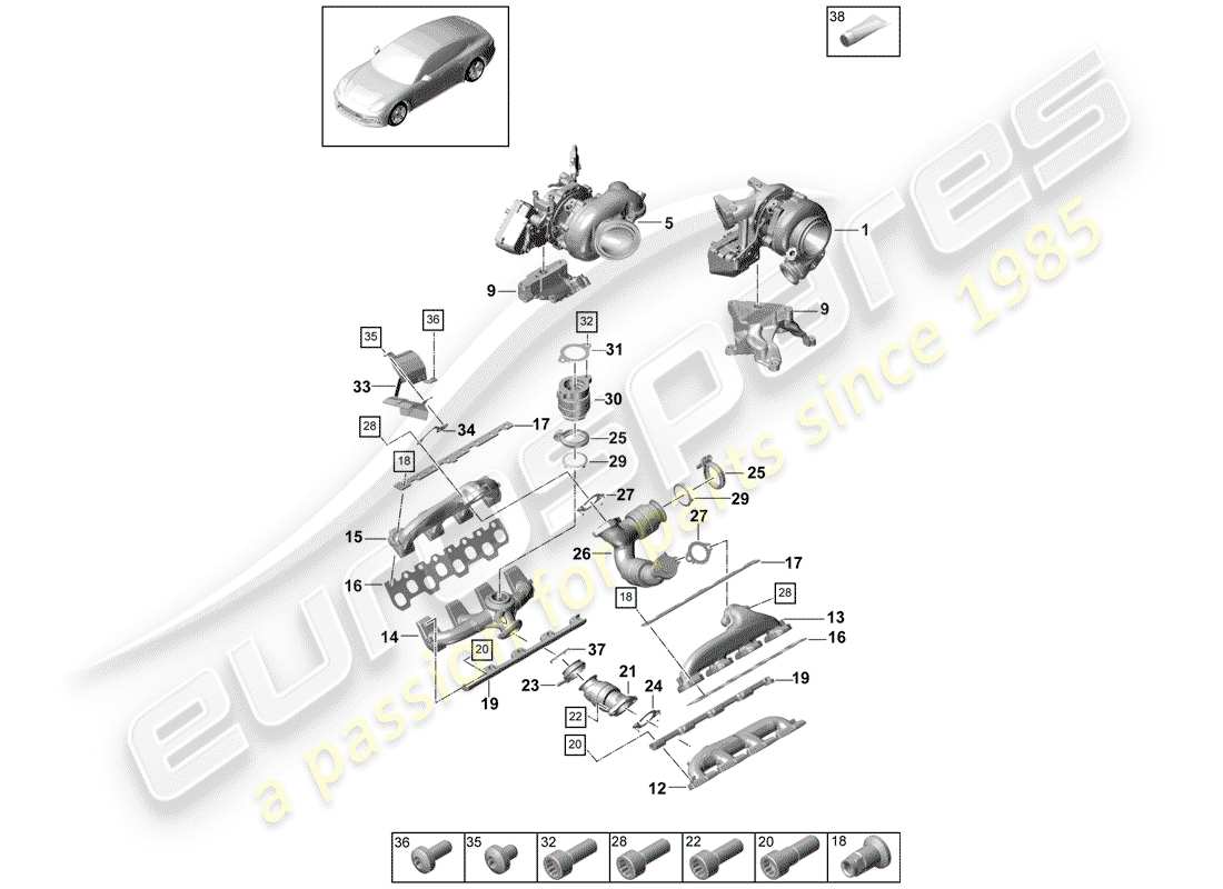 porsche 2017 (panamera 971-1) exhaust gas turbocharger part diagram