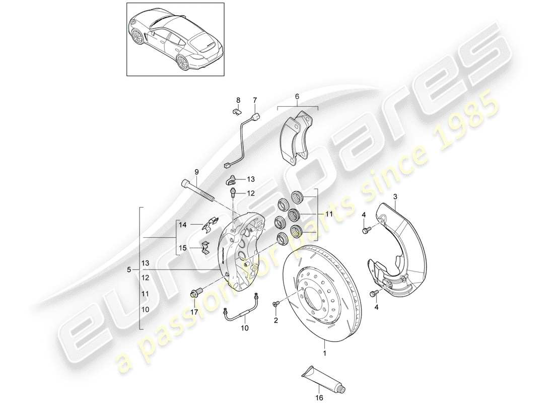 porsche panamera 970 (2012) disc brakes parts diagram