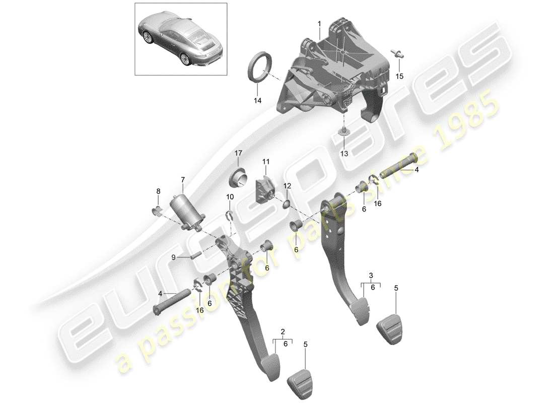porsche 991 gen. 2 (2019) brake and acc. pedal assembly part diagram
