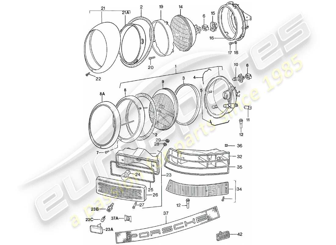 porsche 1978 (911) headlamp - lighting part diagram