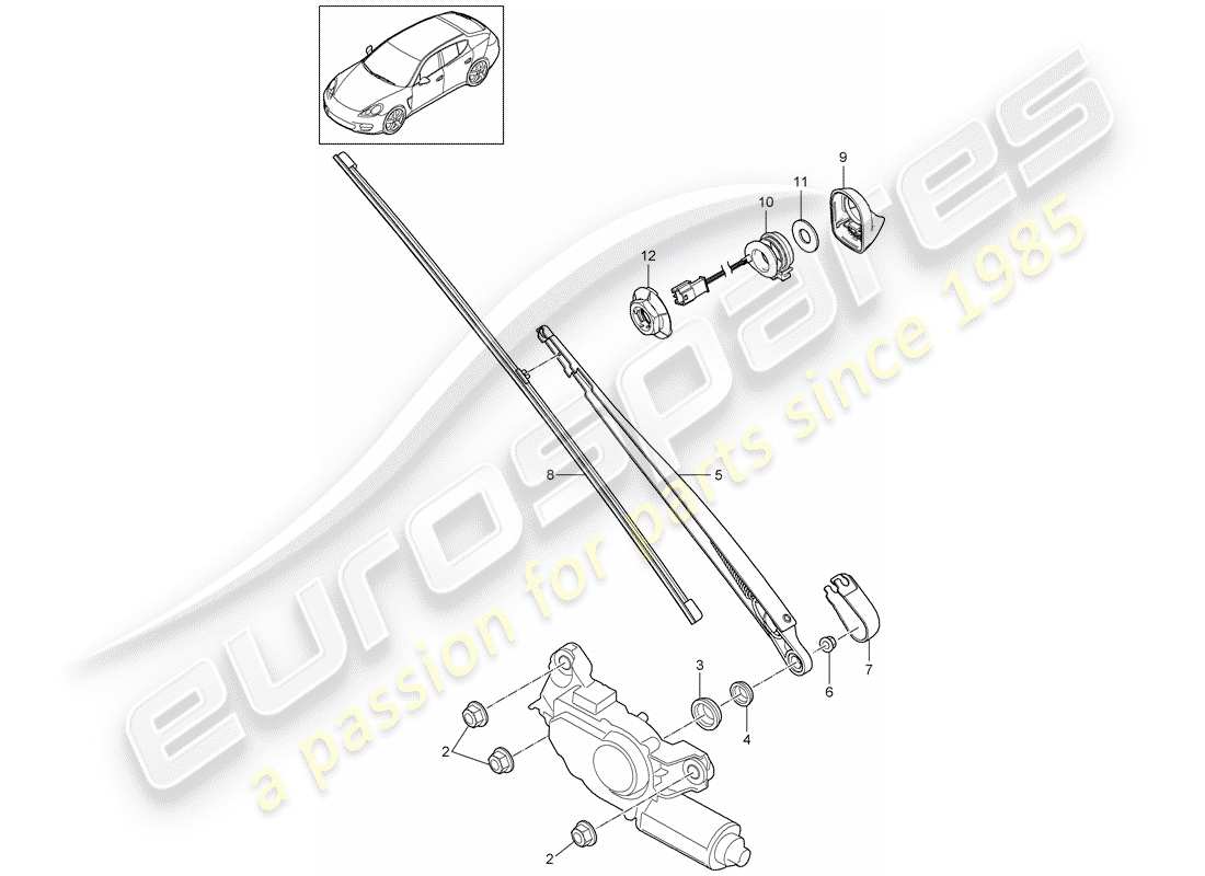 porsche panamera 970 (2010) rear window wiper parts diagram