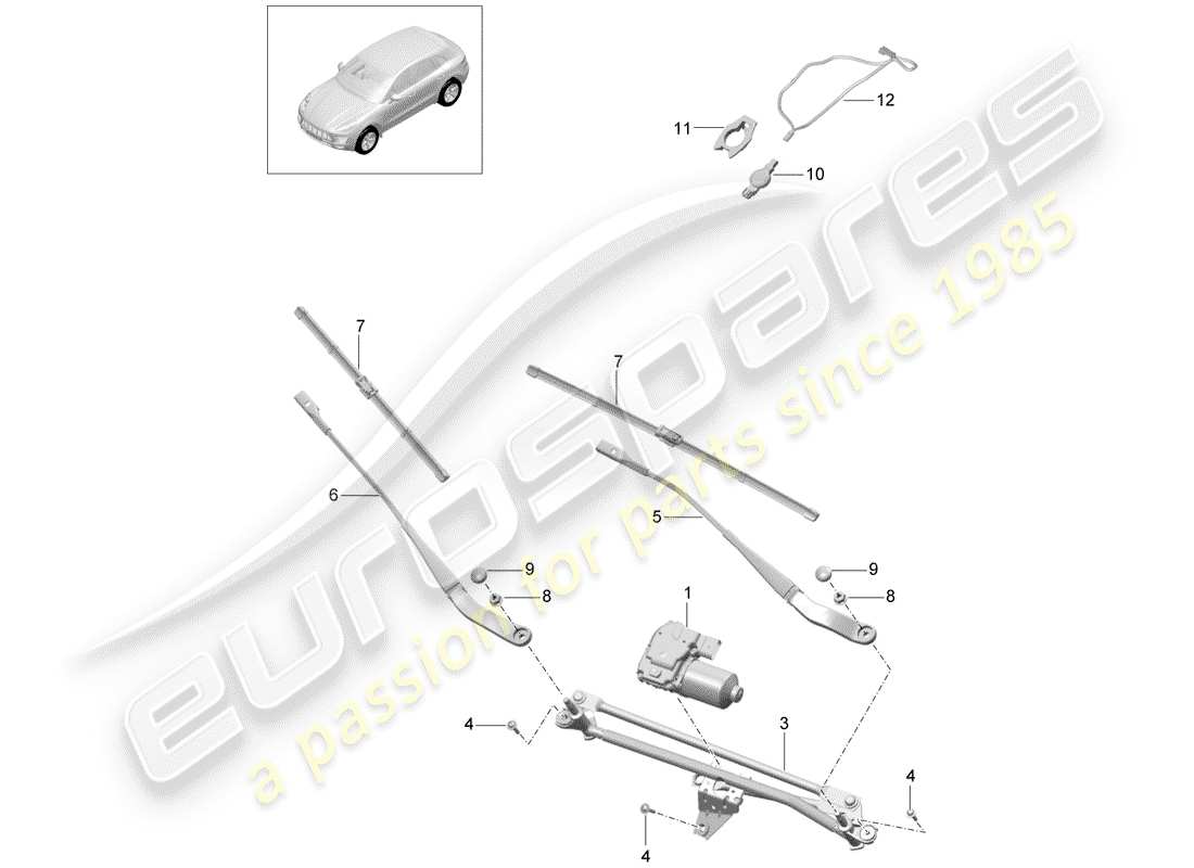 porsche 2017 (macan) windshield wiper system compl. part diagram