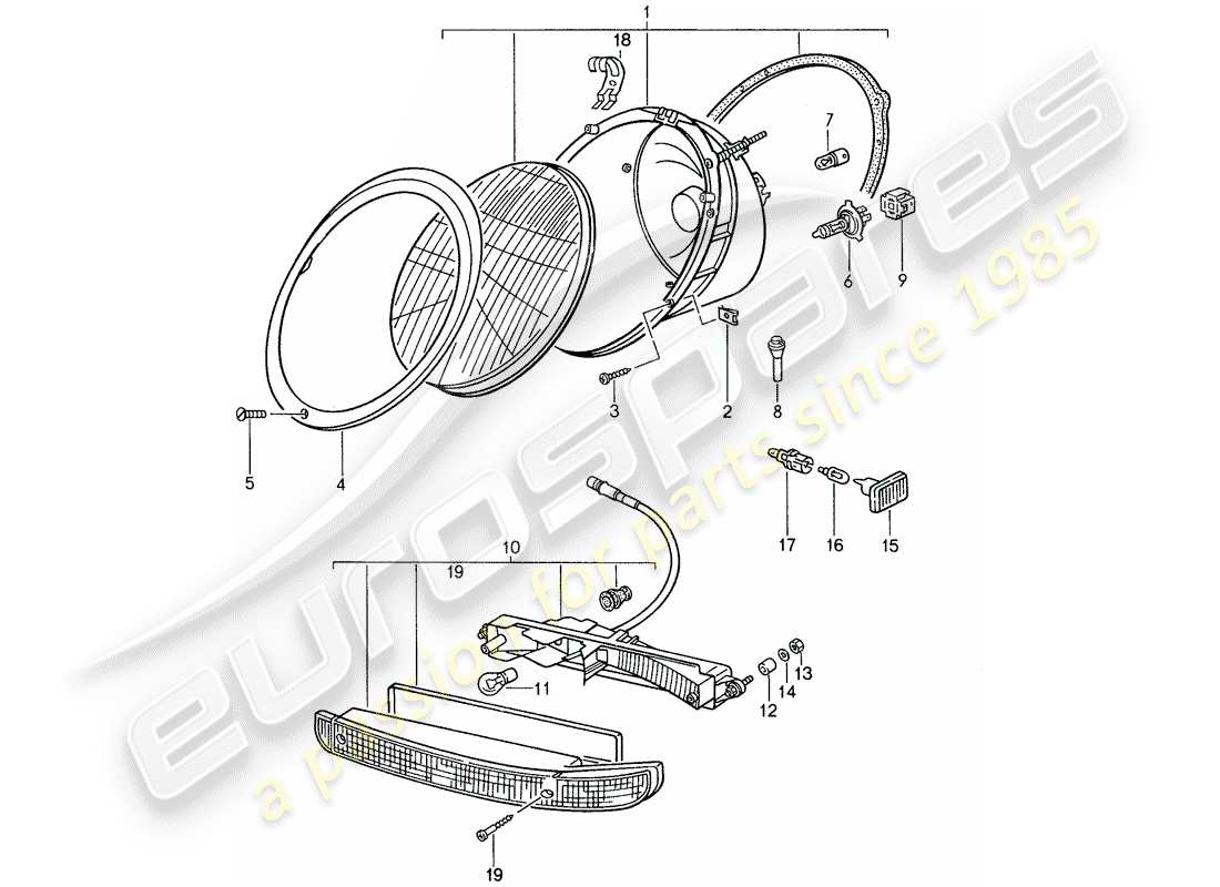 porsche 1988 (959) headlamp - lights part diagram