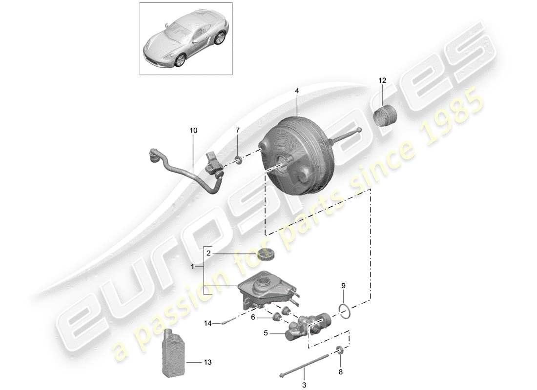 porsche 718 cayman (2017) brake master cylinder parts diagram
