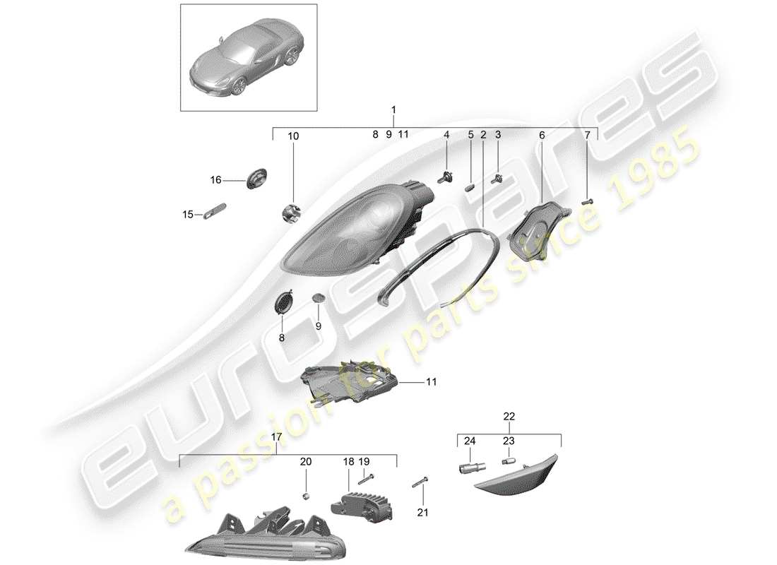 porsche 2012 (981 boxster) headlamp parts diagram