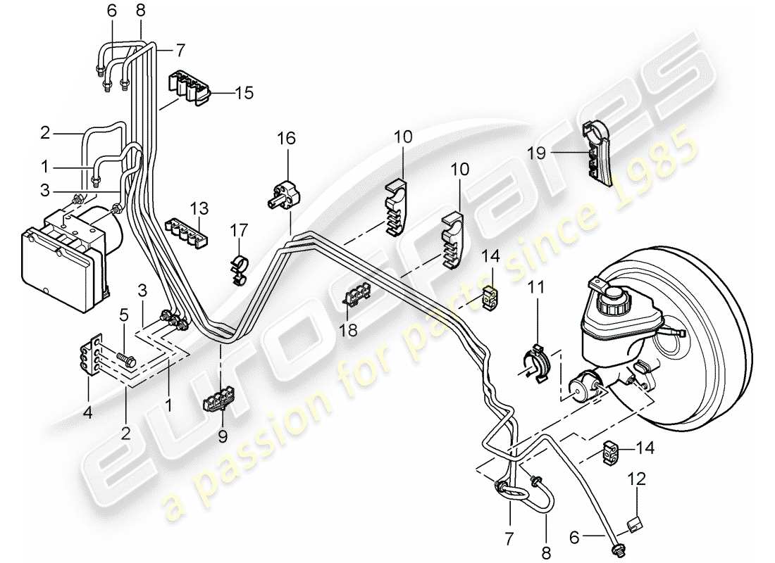 porsche 2010 (cayenne e1 9pa) brake lines part diagram