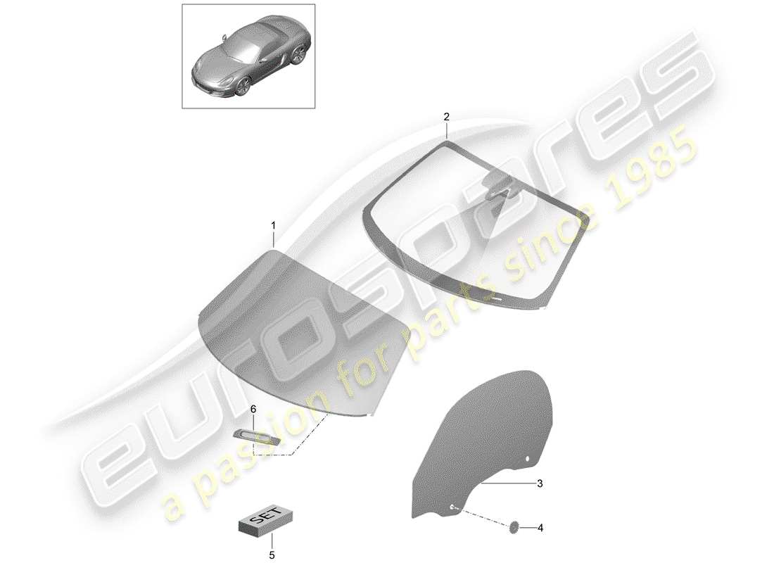 porsche boxster 981 (2012) window glazing part diagram