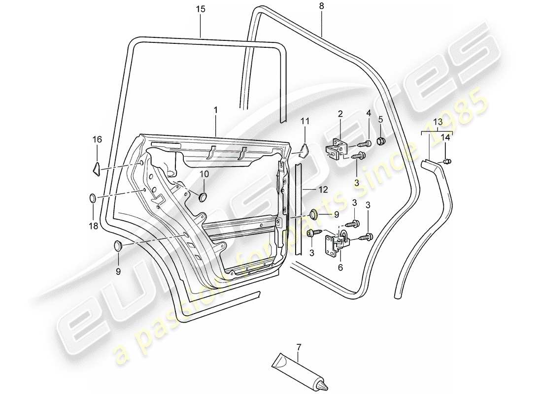 porsche 2007 (cayenne e1 9pa) door shell part diagram