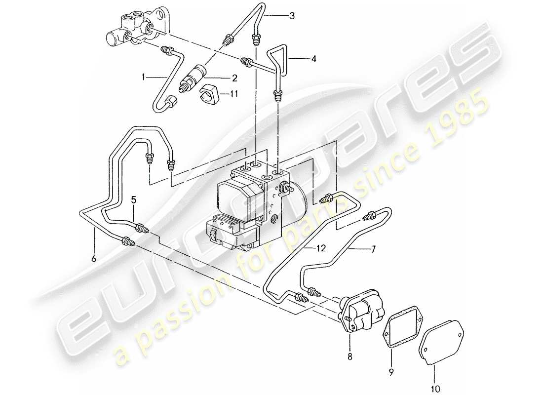 porsche boxster 986 (1997) brake line - front end part diagram