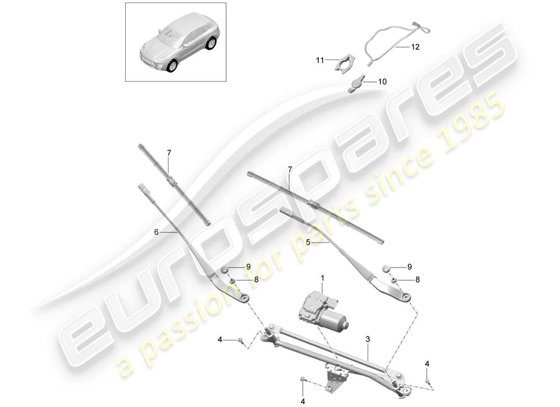 porsche macan (2018) windshield wiper system compl. part diagram