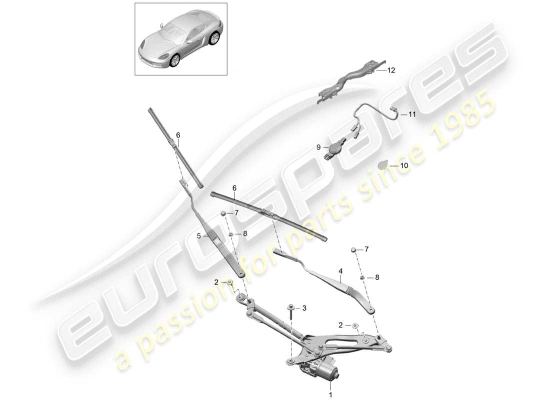 porsche 2018 (718 cayman) windshield wiper system compl. part diagram
