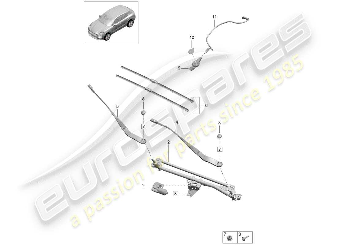 porsche 2019 (macan) windshield wiper system compl. part diagram