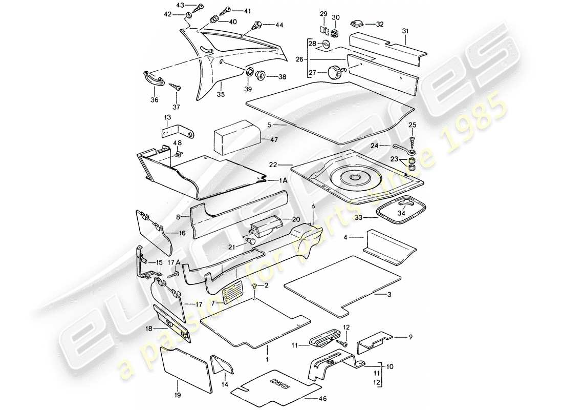 porsche 1988 (928) trims part diagram