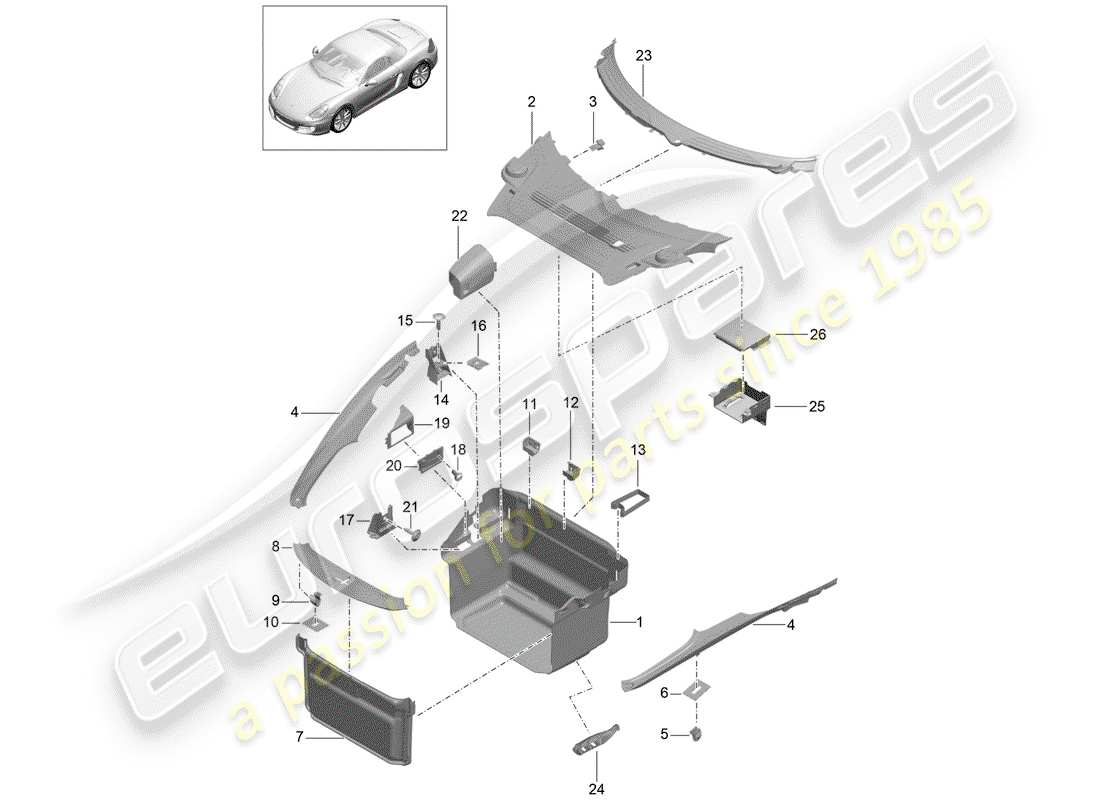 porsche 2012 (981 boxster) luggage compartment parts diagram
