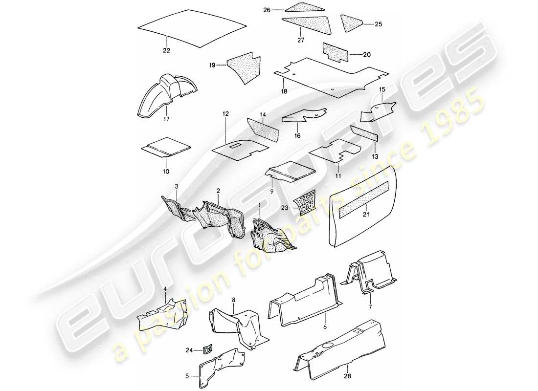 porsche 1991 (944) sound absorber part diagram