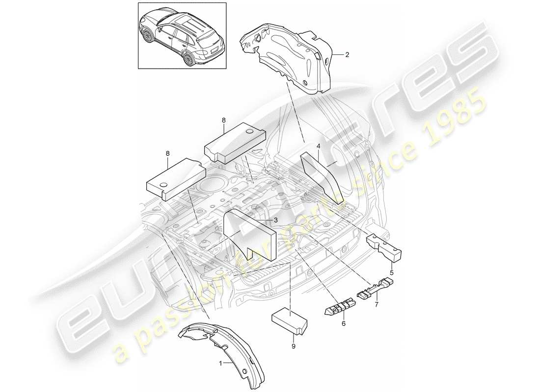 porsche 2015 (cayenne e2 92a) sound absorber part diagram