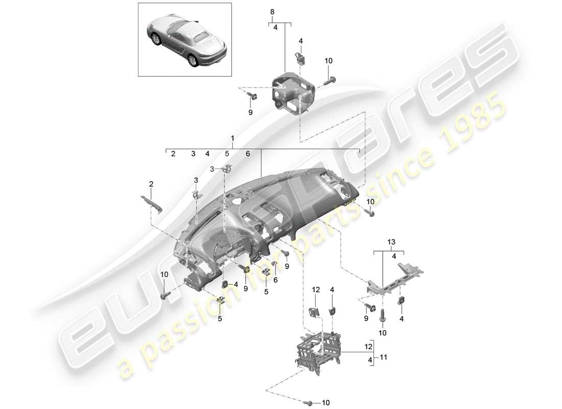 porsche 2019 (718 boxster) dash panel trim part diagram