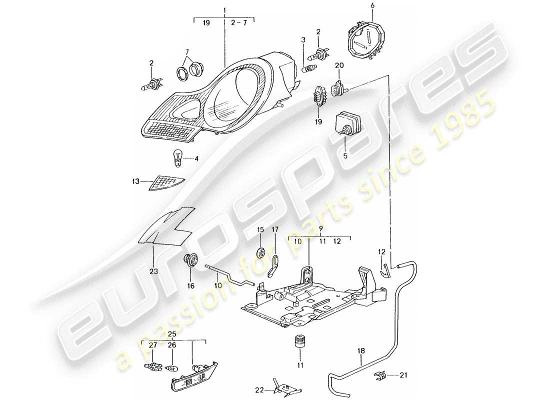 porsche 2004 (996 gt3) headlamp - turn signal repeater - d >> - mj 2001 part diagram